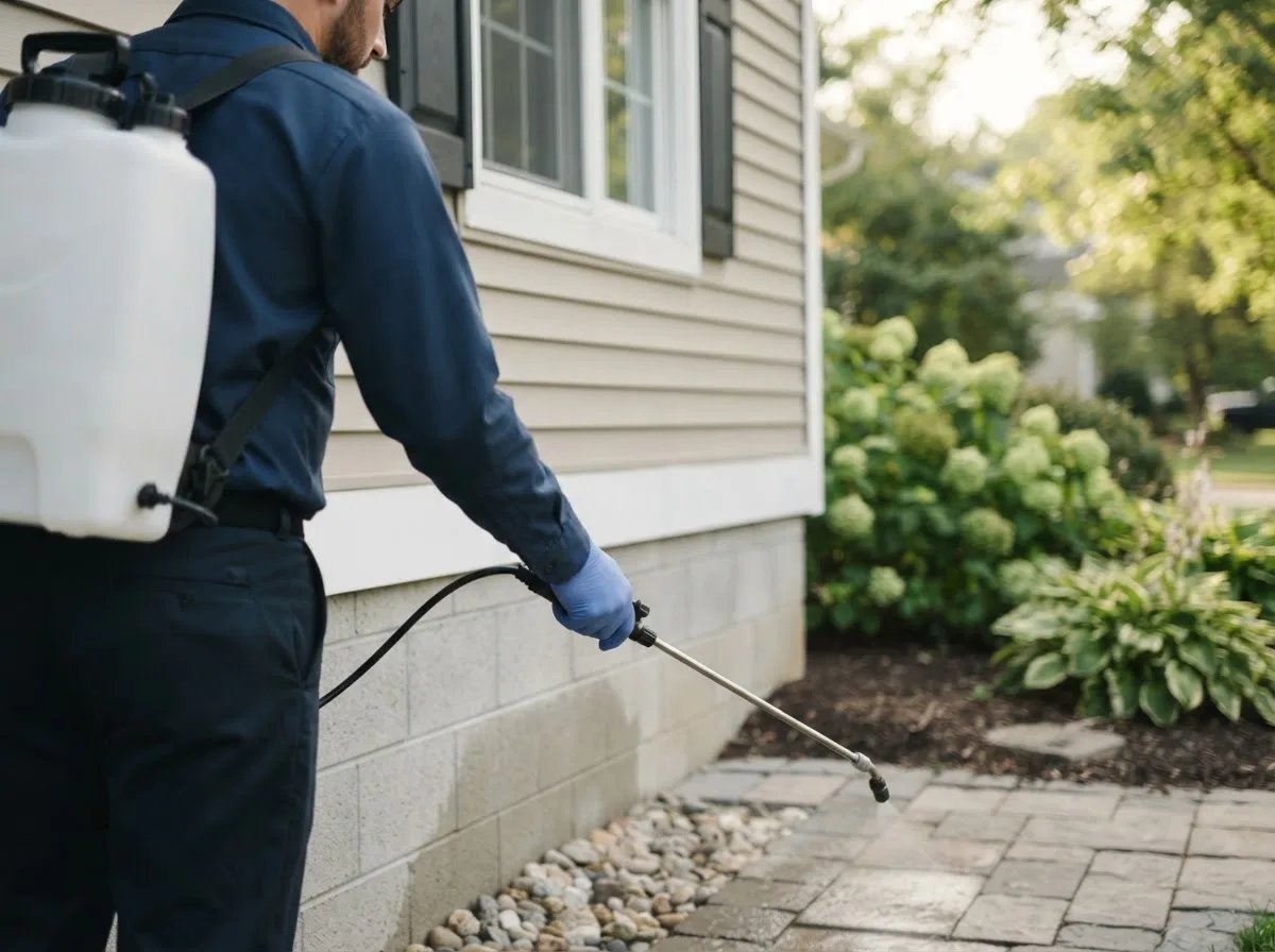 Pest control technician inspecting a home in Detroit, TX